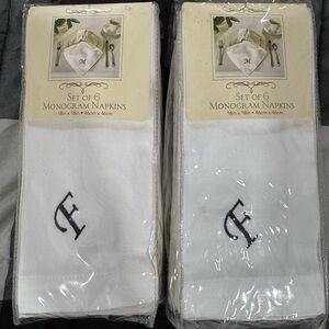 2 Sets of 6 Monogram Napkins with Black Initials (F)